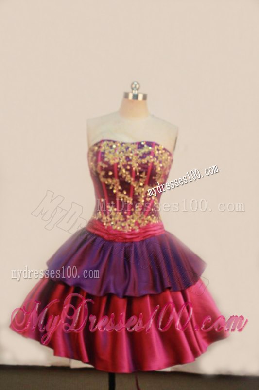 Detachable Tiers Dress for Sweet 15 with Gold Appliques and Red Sash